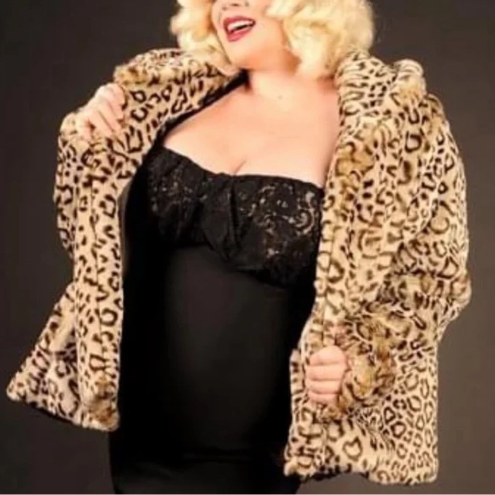 NWT vintage Laura Byrnes Black Label Leopard  Faux Fur Swing Coat Pinup Couture